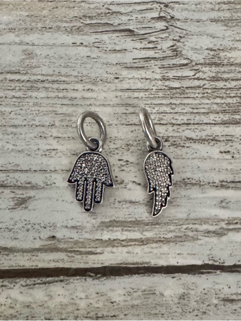 Pandora 925 Sterling Silver Hamsa Hand & Angel Wing Charm Set